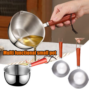 Small Hot Oil Pot Multifunctional Durable Stainless Steel Material Household Milk Pot Wood Handle Splash Pan Kitchen Supplies