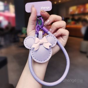 สร้อยข้อมือหนังสั้นพร้อมโซ่สะพายไหล่แบบพกพาสำหรับผู้หญิง ลายลิ้นจี่ ดีไซน์สร้างสรรค์ พร้อมหัวเข็มขัดแบบติดคู่ อุปกรณ์เสริมโทรศัพท์มือถือ