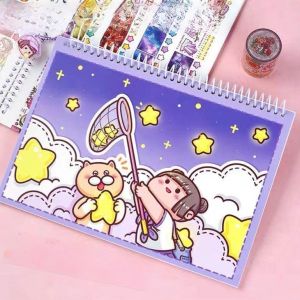 Thickened A4 A5 Double-Sided Release Book Cute Tape Sticker Notebook Small Hemp Potato Loose Leaf Binding Fly Blue Valley
