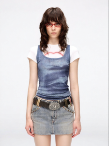 U-Neck Sleeveless Body Slimming Retro Print Back Top