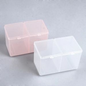 Twin Well Empty Grids Cotton Double Compartment Storage Organizer Cotton Swab Container Portable Storage Case Wipe Pads