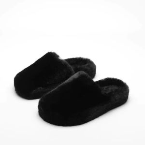 Mimainlin Flat Bottom Fur Slippers Women Indoor Home Anti-Slip Cover Head Cotton Slippers Cute Fashionable Spring Autumn Wear