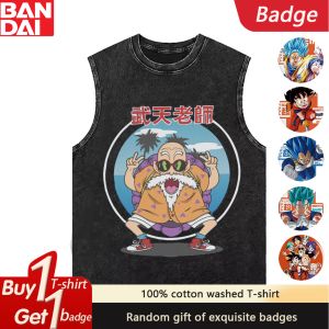 Bandai | Mens Tank Top Dragon Ball Master Roshi Print Vest Man Sleeveless Shirt Summer Y2k Clothes Vintage Washed Oversized Gym Clothing
