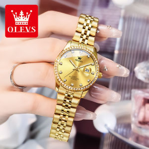 OLEVS Watch For Women Waterproof Original Elegant Diamond Dial Pawnable Luxury Gold Stainless Steel Automatic Calendar Luminous