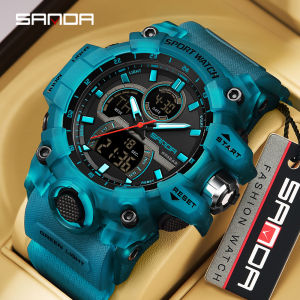 SANDA 6198 Fashionable Cool Night Light Dual Screen Multi functional Outdoor Sports Waterproof Mens Electronic Watch 2024