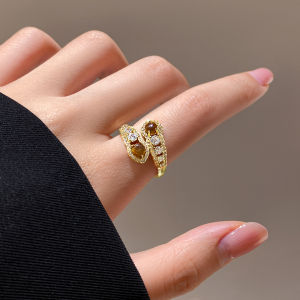 Golicc Womens Snake-Shape Ring Tiger Eye Stone Open Ring Fashionable Unique Design Fresh Outburst Korean Style Finger Ring