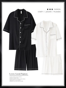 คู่รัก ฤดูร้อน น้ําแข็ง ผ้าไหม แขนสั้น กางเกงขาสั้น เสื้อผ้าบ้านจําลอง ผ้าไหม ชุดนอน 2024 ชุดผู้ชายไซส์ใหญ่ใหม่ ผู้หญิง บ้าน