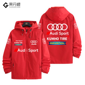 เสื้อแจ็คเก็ตคาร์เรซซิ่ง Audi TCR สำหรับผู้ชาย สีดำ ลำลอง เสื้อกั๊กแบบมีฮู้ด ปกโปโล ซิป แขนยาว ฤดูใบไม้ร่วง 2025