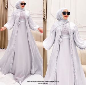COD-SATU SET GAMIS PLUS FHASMINA MODEL CARDIGAN MISAH-GAMIS ROMPI MISAH TERBARU BAHAN CERUTY MIX BROKAT