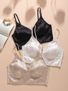 Luxurious Satin Floral Embroidery Gathered Fixed Strap Thin Cup Wrap Chest Vest Demei New National Style Underwear for Young Women