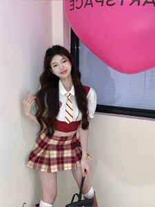 เสื้อเชิ้ตแขนสั้นคล้ายใส่สองชิ้นสไตล์เพรพพี้แบบอเมริกันสำหรับสาวอวบเสื้อเอวลอยแบบสั้นตัด ผู้หญิง