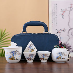 Bộ Trà Du Lịch Ngoài Trời Sứ Trắng 1 Ấm 3 Tách