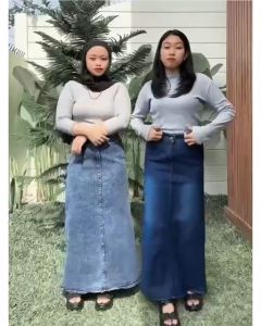 Rok Span Jeans Jumbo Rok Lepis Wanita Melar Fika Rok Panjang Denim Polos Terbaru