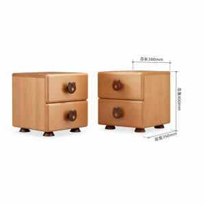 YUANSHI YUANSU | Solid Wood Bear Cartoon Nightstand Storage Cabinet