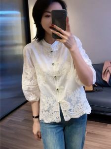 SHIMO | Traditional Chinese Style Short Sleeve Shirt Embroidered French Small Size