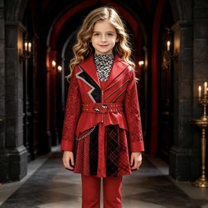 Red Princess Costume Girls 3PCS Suit Coat+Dress+Pant Halloween Carnival Birthday Outfits The Rising of Red Girls Punk Queen Cost
