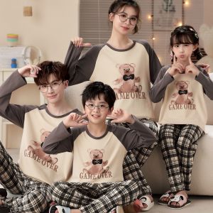 Pure Cotton Long Sleeve Parent-Child Sleepwear Cartoon Home Clothes Set for Boys And Girls Comfortable Spring Autumn Family Matching Outfit