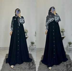 Set Gamis Hijab Rayon Twill Gamis Polos Berkancing Kombinasi Twill Busui Free hijab