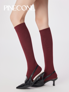 Red Long Tube Socks Womens New Year Lucky Year Anklet Pure Cotton No-Cuff Vintage Wine Red Colorful Patterned Leg Shaping Socks