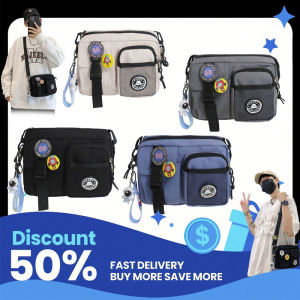 Mens single-shoulder bag Korean version Lightweight Portable Multi-fungsi Nylon Material Zipper Closure Crossbody Bag