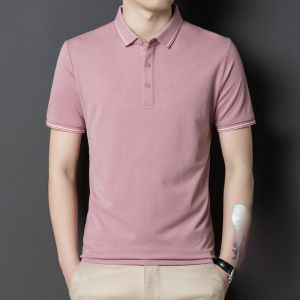 ROMON | เสื้อยืดคอโปโลผู้ชายฤดูร้อน ผ้าไหมมัลเบอร์รี่บาง ผ้าไหมน้ำแข็ง ลำลอง แขนสั้น ปกโปโล แฟชั่นธุรกิจ ผ้าฝ้ายผสมโพลีเอสเตอร์