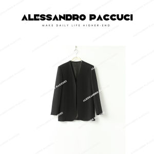 Wool & Silk No-collar Black White Suit
