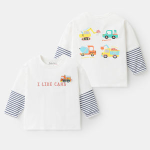 Boys Long Sleeve T-Shirt Autumn Wear Base Layer Inner Match Baby Cotton round Neck Print Cartoon Anti-Bacterial Childrens Clothing