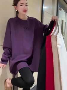 Áo Nỉ Thêu Cỡ Lớn Dáng Rộng Dài Vừa Phải Mùa Thu Đông Cho Nữ Áo Chui Đầu Cổ Tròn Dài Tay Thường Ngày