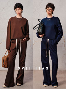 Svli | Coffee Factor High Density Xinjiang Long-Staple Cotton Small round Neck Curling Sweatshirt_Sweatpants Suit