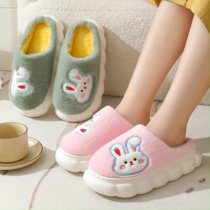 Womens thick base cotton slipper for mens fluffy bunny indoor home soft sole non slip slippers