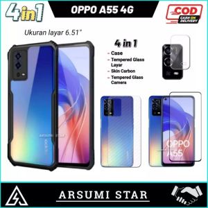 PROMO PAKET MURAH 4 IN 1 CASE TRANSPARAN OPPO A55 4G CASING TRANSPARANST  + ANTI GORES ANTI BLUE-LIGHT + SKIN CARBON + SKIN CAMERA LENS