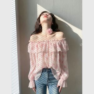 Chiffon Spaghetti Strap Pink Printed Shirt