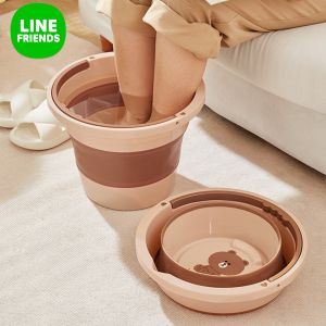 100% Authentic Line Friends Portable Folding Bucket Washbasin Silicone Collapsible Pail Water Container with Handle Car Washing Cleaning Camping Outdoor LFB181