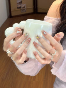 Handmade Wearable Nail Art Ice Transparent Milk Coffee Color Autumn Winter White Enhancing Natural Looking Nail Tips Short Stair