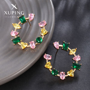 XUPING | Bông Tai Hình C Đầy Zircon Thiết Kế Cao Cấp