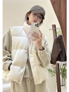 Korean Style Simple Stand Collar down Cotton Vest Womens Autumn Winter New Fashionable Outerwear Warm Top Zipper Closure