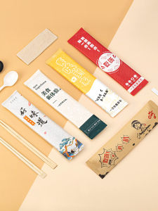 Disposable Chopsticks Set of Four Fast Food Takeaway Utensils Package Paper Towels Toothpicks Soup Spoon Bamboo Material