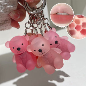 Dorisna Cute Bear Keychain Lip Mud Matte Velvet Mousse Grey Pink Lipstick Waterproof Long Lasting Non-Stick Cup Lip Gloss Korean Cosmetic