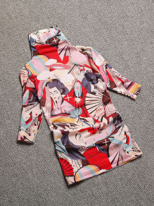 High Collar Mesh T-Shirt Womens Autumn Fashion Sleeveless Slim Fit Floral Print Top Commute Style Creative Pattern Polyester Fiber