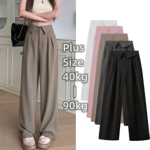 Size 21-40 New Plain Hight Waist Ladies Straight Wide Leg Full Length Suit Pants Plus size