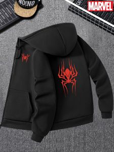 Mens Zippered Hoodie with Spider-Man Print Superhero Graphic Pullover for Marvel Fans and Casual Streetwear for Outerwear