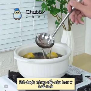 Vá múc canh inox Cao cấp sạn chiên xào 28cm Chubby Chef vá lỗ vớt thức ăn xẻng xào đa năng muôi múc canh vá canh xẻng xào