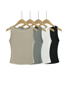 Women Double Layer Boat Neck Soft Slinky Tank Top