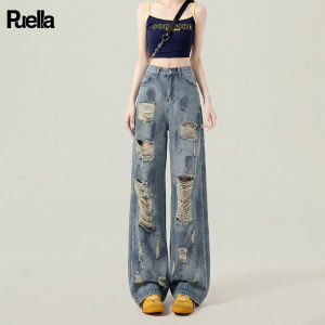 puella | Quần Jeans Chân Thẳng Rách Phong Cách Hư Vụn với Mực Tung Toé