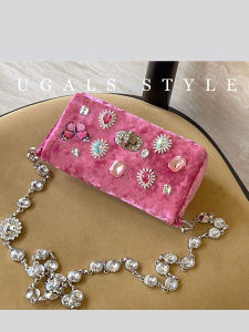 กระเป๋าโท้ทประดับพลอยผีเสื้อกำมะหยี่แนววินเทจ ระดับพลอย Ugals สำหรับจัดเลี้ยง กระเป๋าสะพายข้างรัดต้นแขนเพชรแวววาวแวววาว ราคาประหยัด