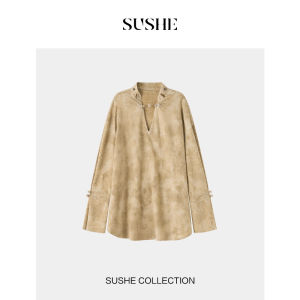 SUSHE | Yunran Embossed Flocking Beads New Chinese-Style Stand Collar Loose Womens Shirt