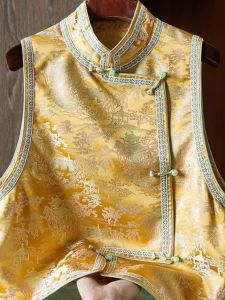 Áo Vest Lụa Thêu Cao Cấp Phong Cách Trung Hoa Mới Thu Đông 2025 Cỡ Lớn Áo Vest Nữ Cổ Đứng Tay Dài Thường Ngày