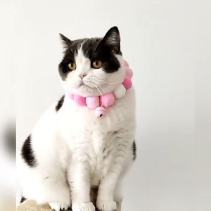 LOVELY Kolar Kucing Warna Warni Knitting Yarn Colourful Macaron Gradient Pet Cat Collar 20-35CM 铃铛可爱马卡龙渐变色围脖项圈