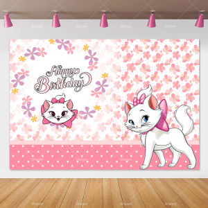 Cute Pink Marie Cat Backdrop Girls Birthday Decorations Party Supplies Baby Shower Banner Photo Background Poster Props Gifts