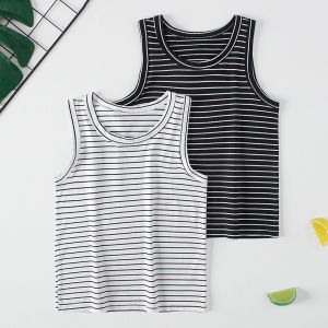 2-Pcs Childrens Four Seasons Black And White Striped Vest Boy Leisure Sports Running Top Girl Basic Joker Fashion Bottoming Shi